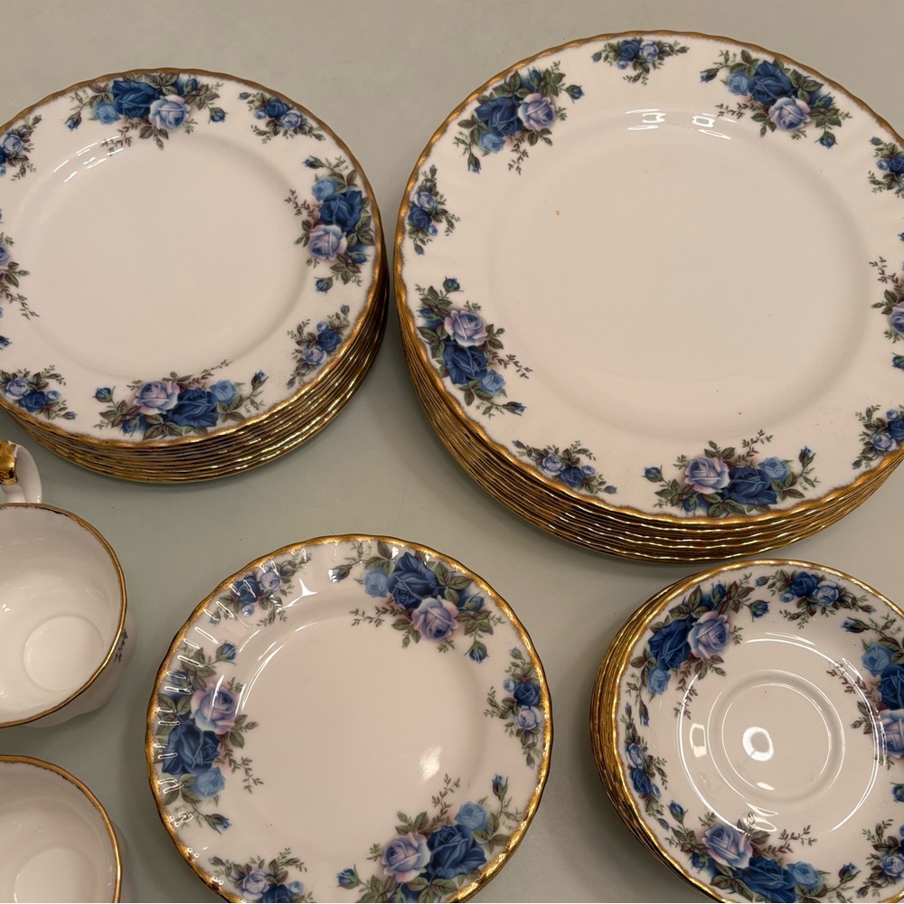 Royal Albert White and Blue Floral Dinnerware with Gold Trim